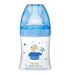 Dodie Biberon Sensation + 150 ml Bleu Ourson  0-6 Mois Tétine Plate Débit 1