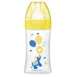 Dodie Biberon Sensation + 270 ml Jaune Éléphant  0-6 Mois Tétine Plate Débit 2