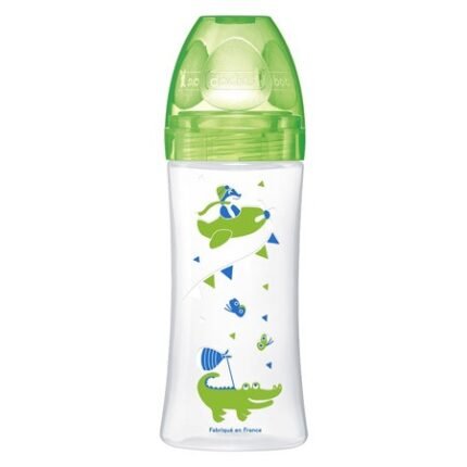 Dodie Biberon Sensation + 330 ml Vert Dinosaure  +6 Mois Tétine Plate Débit 3