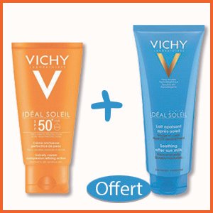 Offre Vichy Idéal Soleil Crème Onctueuse IP50+ (50 ml) + Ideal Soleil Lait Après Soleil (100ml) Offert